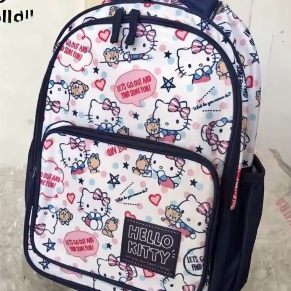 Hello Kitty Full Size Backpack Pink Print White and Navy
